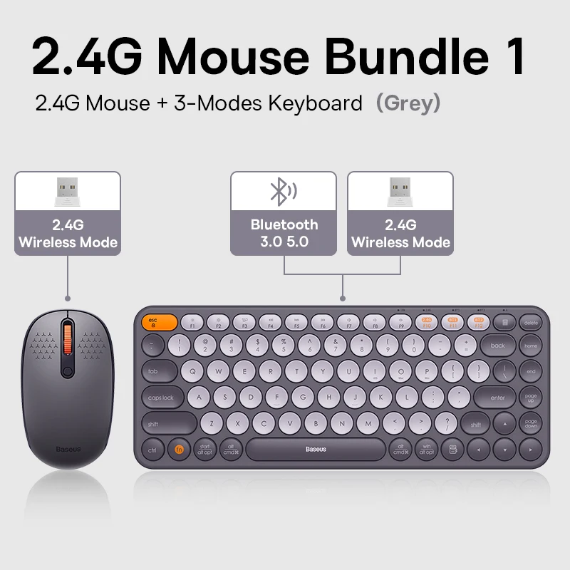 Baseus Mouse Bluetooth Wireless Computer Keyboard and Mouse Combo with 2.4GHz USB Nano Receiver for PC MacBook Tablet Laptop - Imagem 25