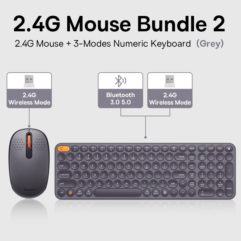 Baseus Mouse Bluetooth Wireless Computer Keyboard and Mouse Combo with 2.4GHz USB Nano Receiver for PC MacBook Tablet Laptop - Imagem 26